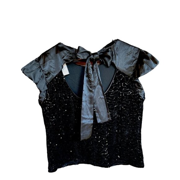 NWT Nanette Nanette Lepore Embroidered Black Velvet Silk Top Back Bow Sz Medium - Picture 4 of 14